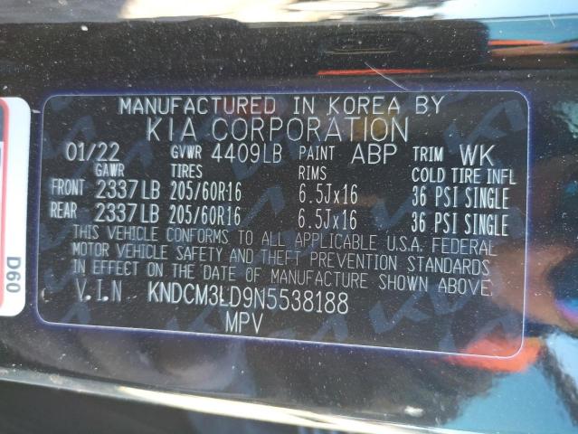 KNDCM3LD9N5538188 - 2022 KIA NIRO LXS BLACK photo 14