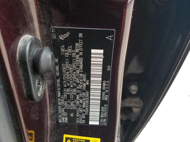 5TDZK3EH3BS039487 - 2011 TOYOTA HIGHLANDER BASE أرجواني صورة 10