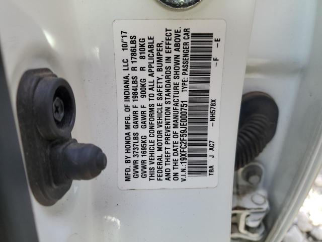 19XFC2F59JE000751 - 2018 HONDA CIVIC LX WHITE photo 13