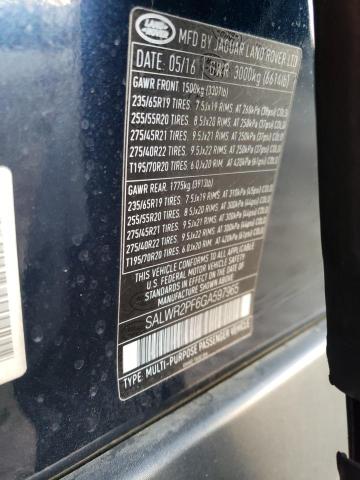 SALWR2PF6GA597965 - 2016 LAND ROVER RANGE ROVE HSE BLUE photo 13