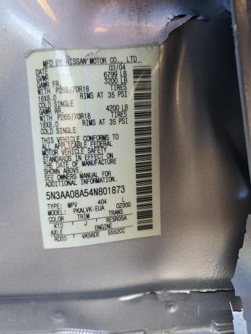 5N3AA08A54N801873 - 2004 INFINITI QX56 GRAY photo 12