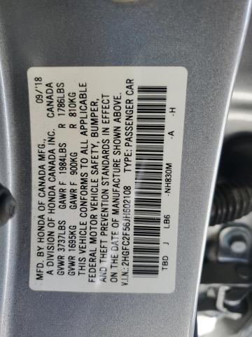 2HGFC2F56JH602108 - 2018 HONDA CIVIC LX SILVER photo 12