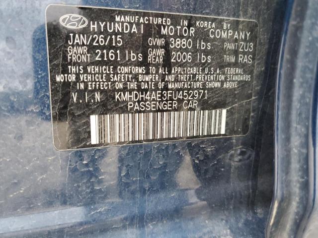 KMHDH4AE3FU452971 - 2015 HYUNDAI ELANTRA SE BLUE photo 13