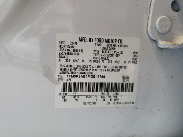 1FM5K8AB1MGB46799 - 2021 FORD EXPLORER POLICE INTERCEPTOR 白色 照片 13