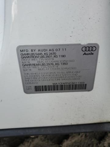 WA1CFAFP4CA011369 - 2012 AUDI Q5 PREMIUM WHITE photo 12