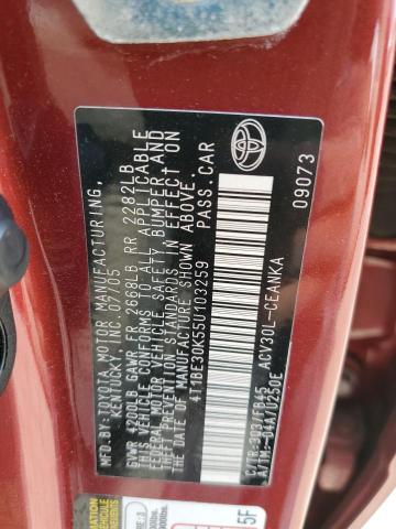 4T1BE30K55U103259 - 2005 TOYOTA CAMRY LE RED photo 12