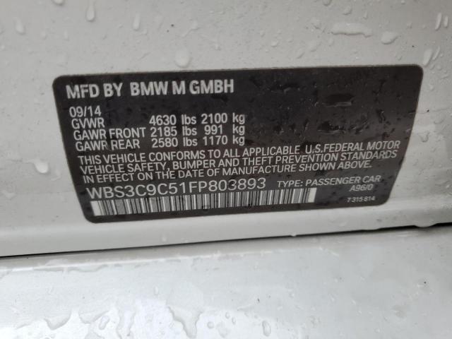 WBS3C9C51FP803893 - 2015 BMW M3 WHITE photo 12