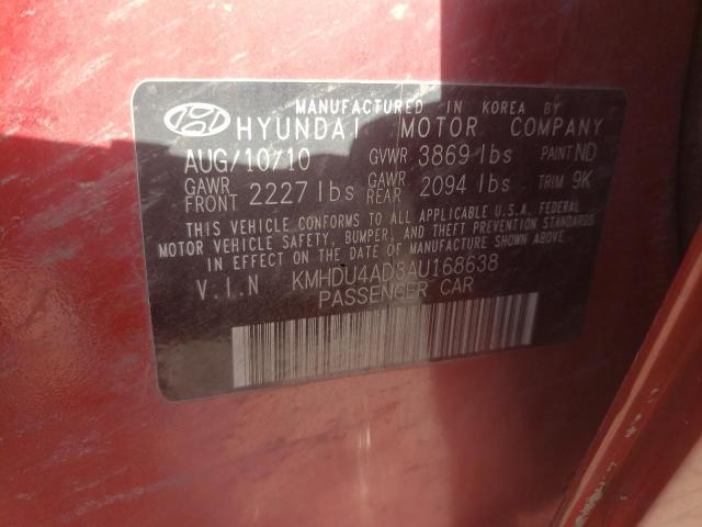 KMHDU4AD3AU168638 - 2010 HYUNDAI ELANTRA BLUE MAROON photo 12