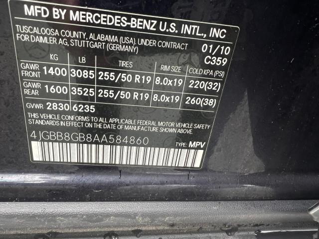 4JGBB8GB8AA584860 - 2010 MERCEDES-BENZ ML 350 4MATIC BLACK photo 10