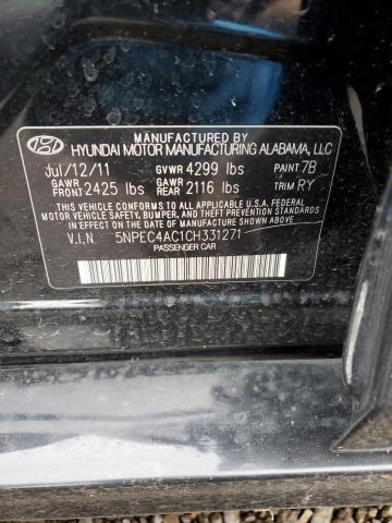 5NPEC4AC1CH331271 - 2012 HYUNDAI SONATA SE BLACK photo 12