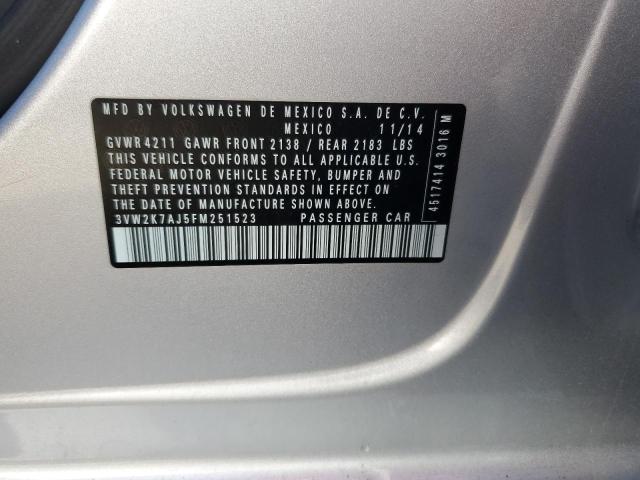 3VW2K7AJ5FM251523 - 2015 VOLKSWAGEN JETTA BASE 银色 照片 12