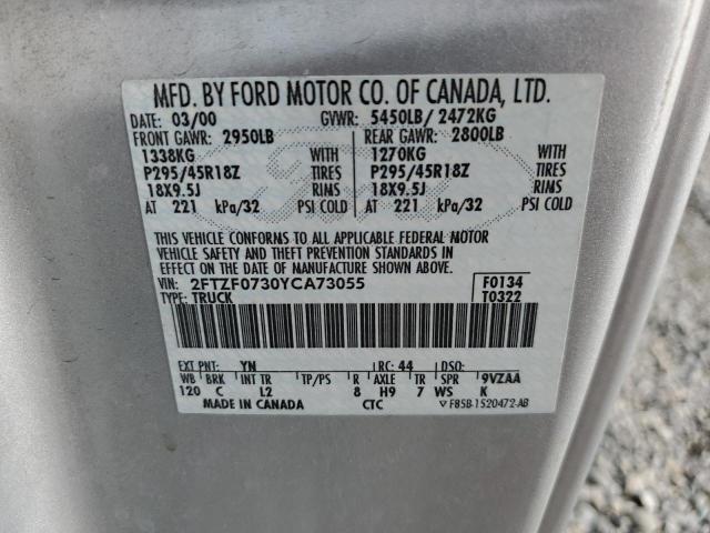 2FTZF0730YCA73055 - 2000 FORD F150 SVT LIGHTNING SILVER photo 12