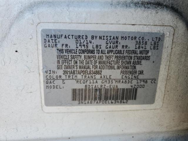 3N1AB7AP0EL634862 - 2014 NISSAN SENTRA S WHITE photo 12