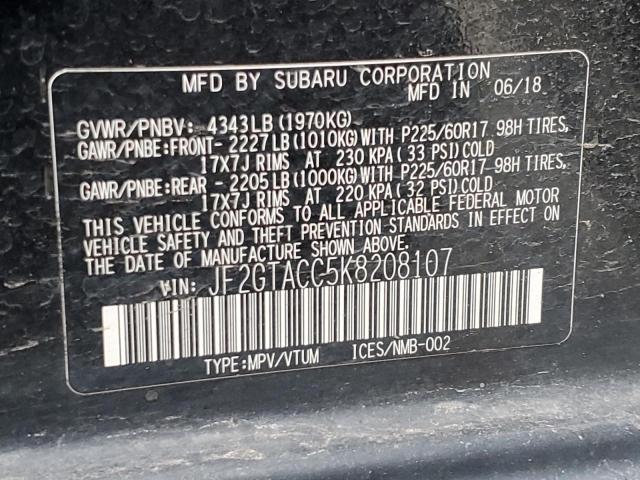 JF2GTACC5K8208107 - 2019 SUBARU CROSSTREK PREMIUM 黑色 照片 13