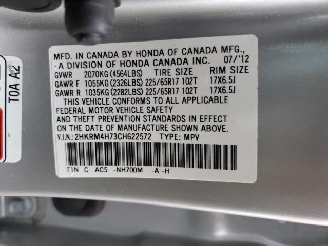 2HKRM4H73CH622572 - 2012 HONDA CR-V EXL SILVER photo 13