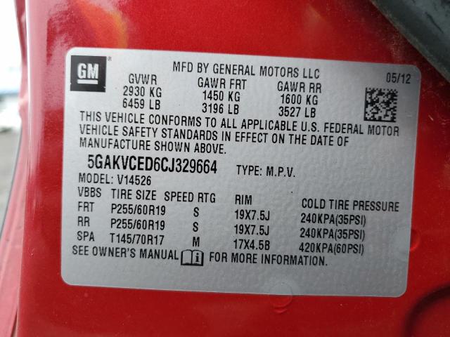 5GAKVCED6CJ329664 - 2012 BUICK ENCLAVE RED photo 13