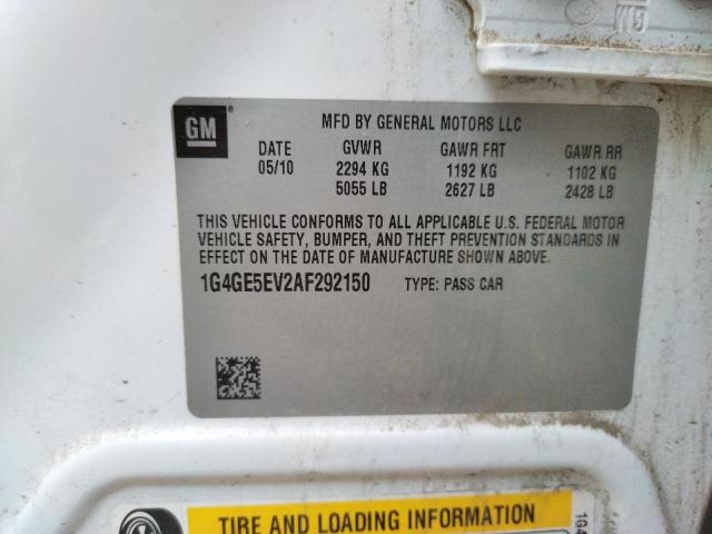 1G4GE5EV2AF292150 - 2010 BUICK LACROSSE CXS WHITE photo 12