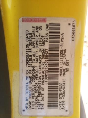 JTDDR32TX40168427 - 2004 TOYOTA CELICA GT YELLOW photo 12