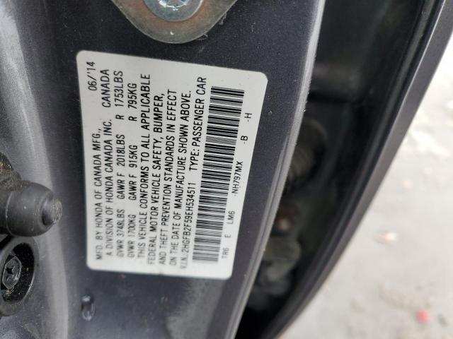 2HGFB2F59EH534511 - 2014 HONDA CIVIC LX GRAY photo 12