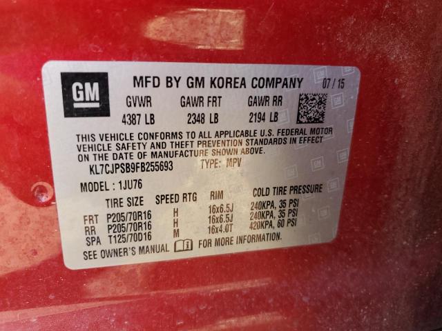 KL7CJPSB9FB255693 - 2015 CHEVROLET TRAX 1LS RED photo 12