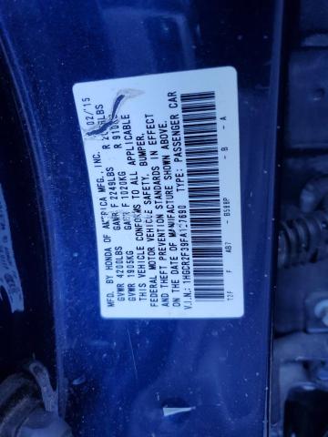 1HGCR2F39FA127690 - 2015 HONDA ACCORD LX BLUE photo 12