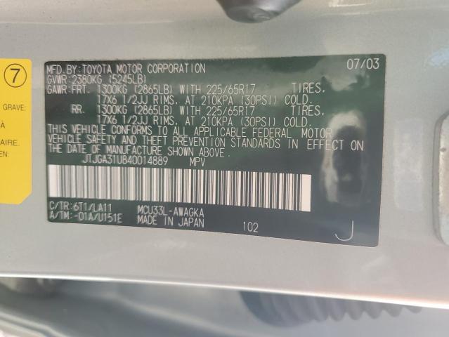 JTJGA31U840014889 - 2004 LEXUS RX 330 GRAY photo 12