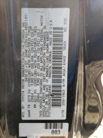 5TETX22N38Z522498 - 2008 TOYOTA TACOMA ACCESS CAB შავი ფოტო 12