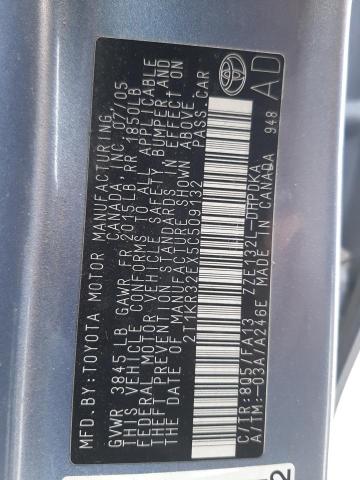 2T1KR32EX5C509132 - 2005 TOYOTA COROLLA MA XR BLUE photo 12