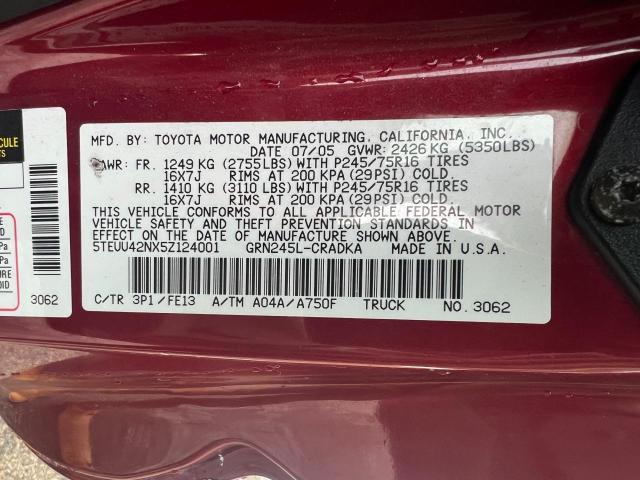 5TEUU42NX5Z124001 - 2005 TOYOTA TACOMA ACCESS CAB Қызыл фото 10