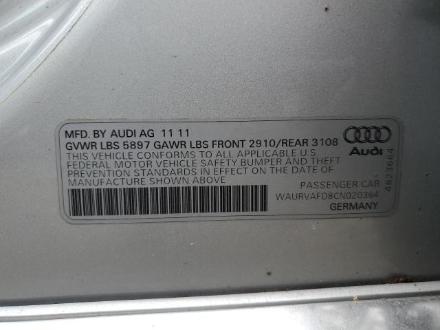 WAURVAFD8CN020364 - 2012 AUDI A8 L QUATTRO SILVER photo 12