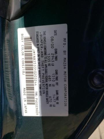 JM1NB353310203244 - 2001 MAZDA MX-5 MIATA BASE GREEN photo 12