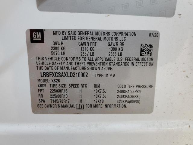 LRBFXCSAXLD210002 - 2020 BUICK ENVISION ESSENCE თეთრი ფოტო 13