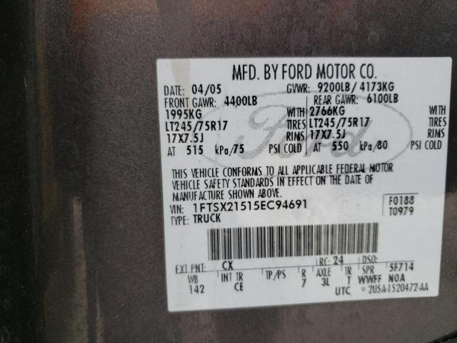 1FTSX21515EC94691 - 2005 FORD F250 SUPER DUTY GRAY photo 12