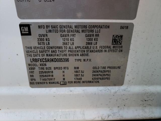 LRBFXCSA9KD005396 - 2019 BUICK ENVISION ESSENCE WHITE photo 13