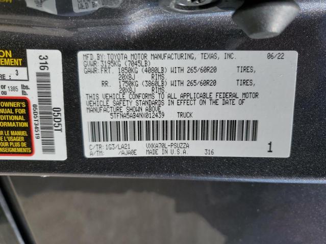 5TFNA5AB4NX012439 - 2022 TOYOTA TUNDRA CREWMAX PLATINUM Grau Foto 13