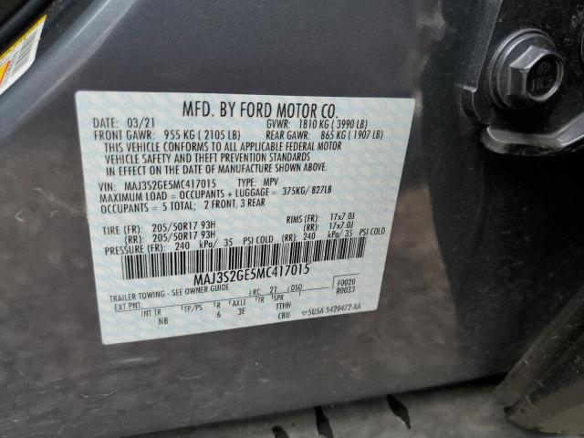 MAJ3S2GE5MC417015 - 2021 FORD ECOSPORT SE GRAY photo 12