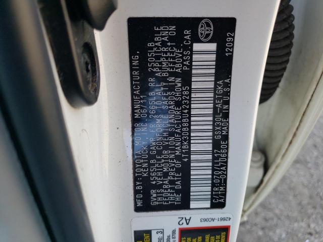 4T1BK3DB8BU423285 - 2011 TOYOTA AVALON BASE 白色 照片 12