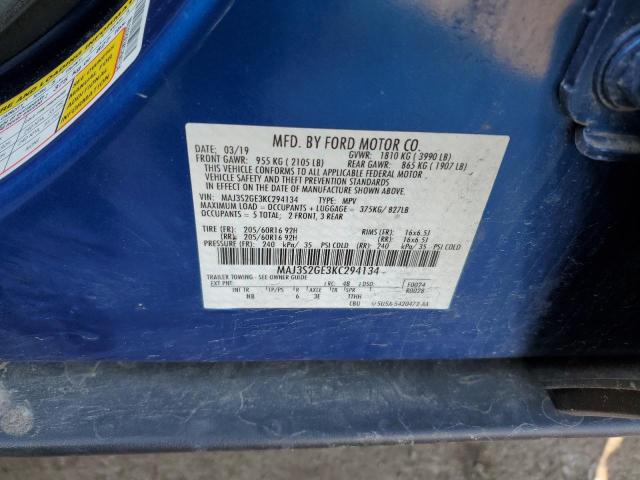 MAJ3S2GE3KC294134 - 2019 FORD ECOSPORT SE BLUE photo 12