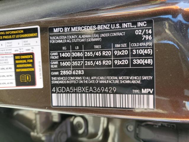 4JGDA5HBXEA369429 - 2014 MERCEDES-BENZ ML 350 4MATIC BROWN photo 14