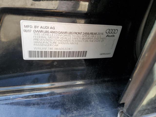 WAUAF78E38A053287 - 2008 AUDI A4 2.0T BLACK photo 12