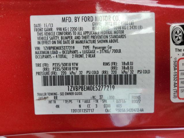 1ZVBP8EM0E5277219 - 2014 FORD MUSTANG RED photo 12