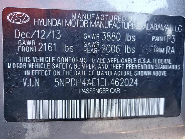 5NPDH4AE1EH462024 - 2014 HYUNDAI ELANTRA SE GRAY photo 12