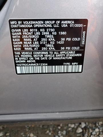 1V2TR2CA6MC512304 - 2021 VOLKSWAGEN ATLAS SEL PREMIUM GRAY photo 13