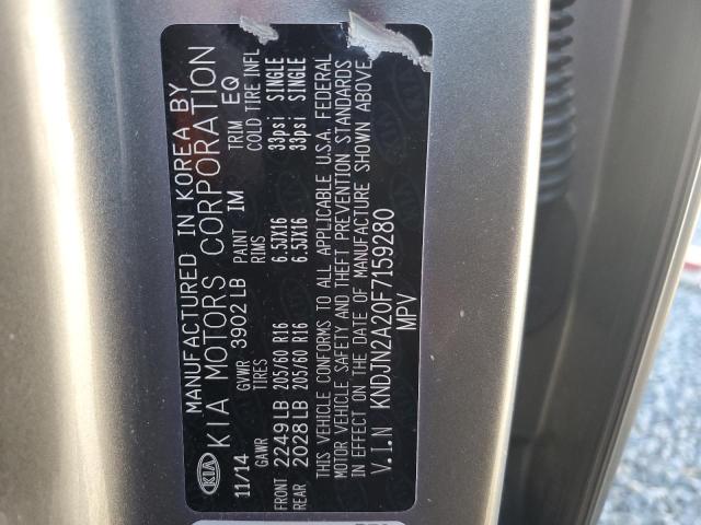 KNDJN2A20F7159280 - 2015 KIA SOUL GRAY photo 12