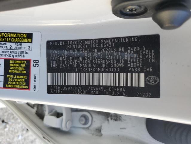 4T1K61BK1MU040433 - 2021 TOYOTA CAMRY XSE WHITE photo 13