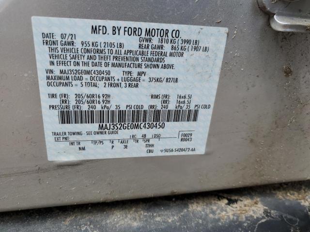 MAJ3S2GE0MC430450 - 2021 FORD ECOSPORT SE SILVER photo 13