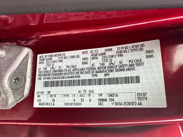 1FMCU9GX2EUA46305 - 2014 FORD ESCAPE SE RED photo 10