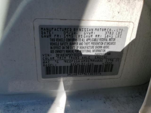 3N1AB7AP9EY303376 - 2014 NISSAN SENTRA S WHITE photo 12