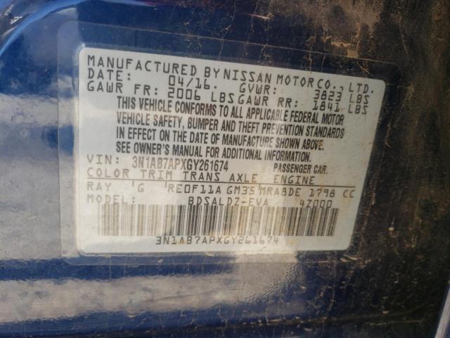 3N1AB7APXGY261674 - 2016 NISSAN SENTRA S BLUE photo 12