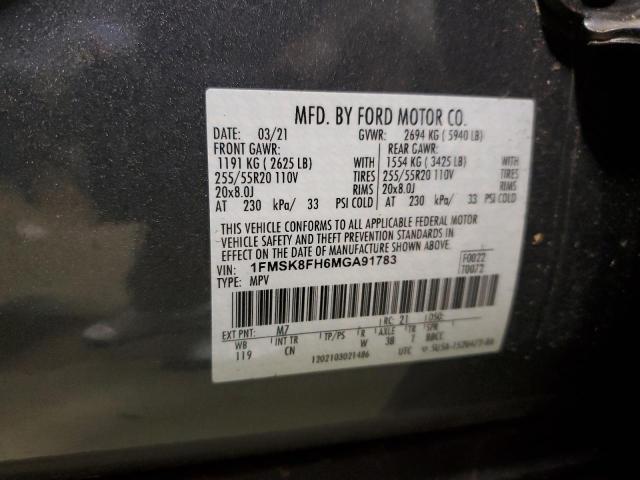 1FMSK8FH6MGA91783 - 2021 FORD EXPLORER LIMITED GRAY photo 13